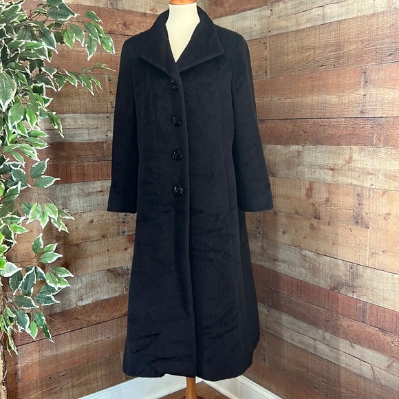 CINZIA ROCCA Black 4 Button Front Baby Llama Wool Over Top Coat Size 12 - Picture 1 of 16